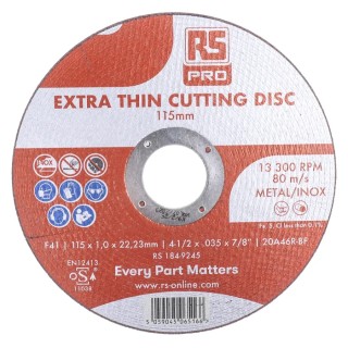 RS PRO Aluminium Oxide Abrasive Disc 115 mm Diameter, P80 Grit, 13300 RPM Maximum Speed, Pack of 5 184-9245