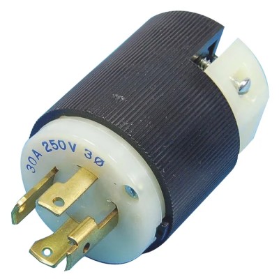 Hubbell 30A 250V NEMA L15-30P 3-Pole+E Cable Mount Male Mains Plug Black White Nylon HBL2721