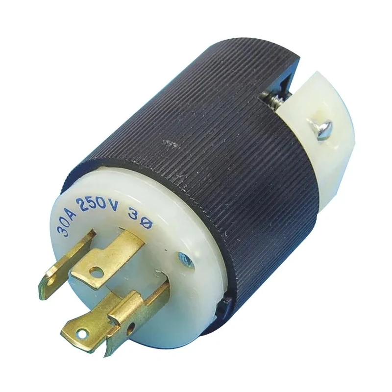 Hubbell 30A 250V NEMA L15-30P 3-Pole+E Cable Mount Male Mains Plug Black White Nylon HBL2721