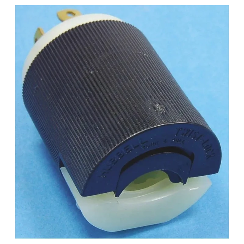 Hubbell 30A 250V NEMA L15-30P 3-Pole+E Cable Mount Male Mains Plug Black White Nylon HBL2721
