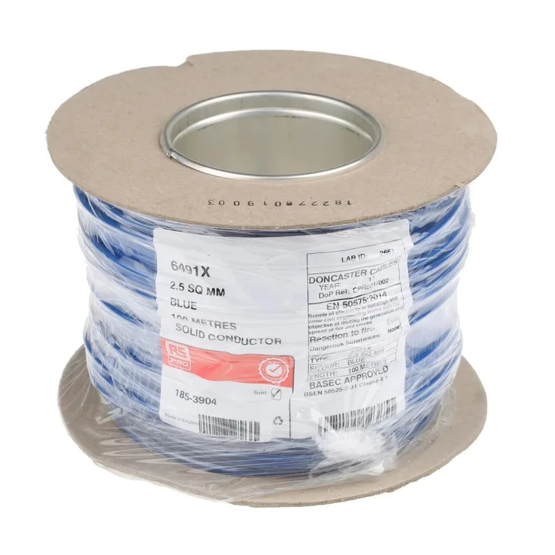 RS PRO 6491X Series Blue Hook Up Wire 1/1.78 mm Copper Conductor 100 m Polyvinyl Chloride 450V/750V 185-3904