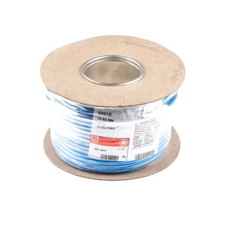 RS PRO 6491B Series Blue Hook Up Wire 7/1.35 mm Core Strands 50 m Thermoplastic Polyolefin UK Origin 185-3947