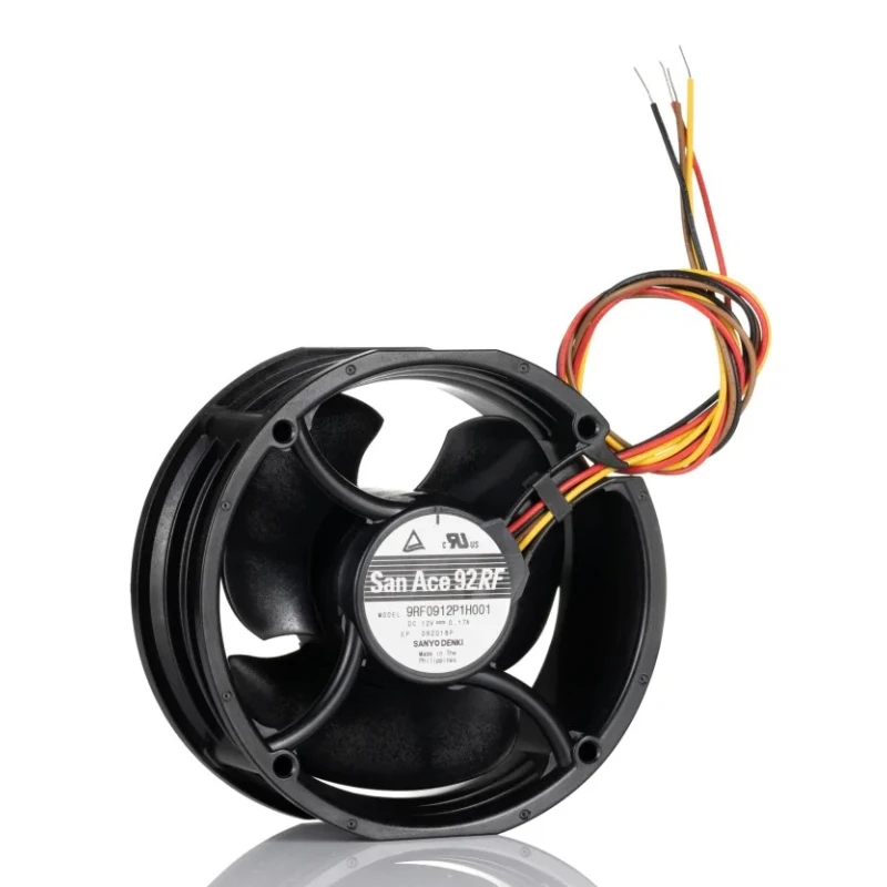 Sanyo Denki 9RF Series Axial Fan 12V DC 2W Power 170mA Current 92x92x38mm 5500rpm Ball Bearing 9RF0912P1H001