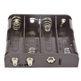 RS PRO Battery Holder for 4 AA Cells Polypropylene Snap-in Solder Tag Termination 58x64x16mm 185-4626