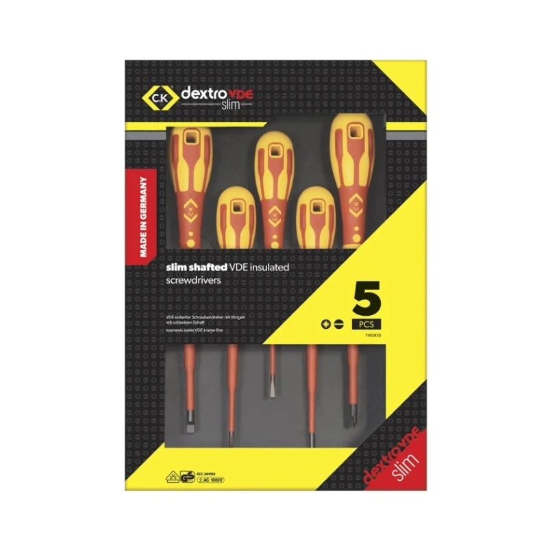 CK Insulated Pozidriv and Slotted Screwdriver Set, 5-Piece, VDE Approved, 100-125 mm T49283D
