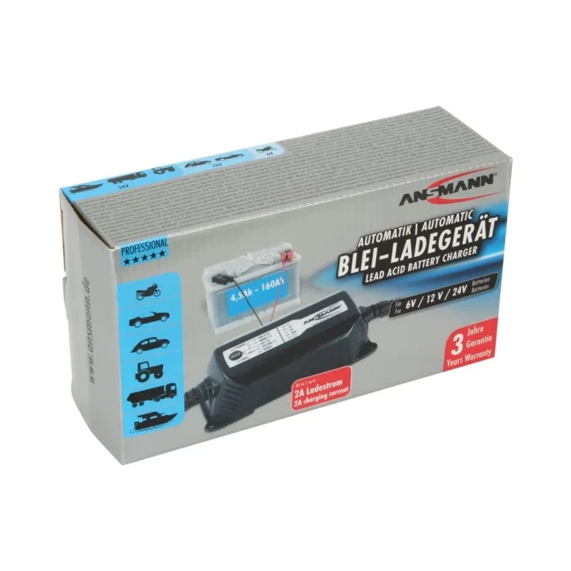 Ansmann Battery Charger ALCT 6-24/2 For 6V, 12V, 24V Lead Acid Batteries 2A Output Current 40W Power 230V AC 1001-0016-UK520
