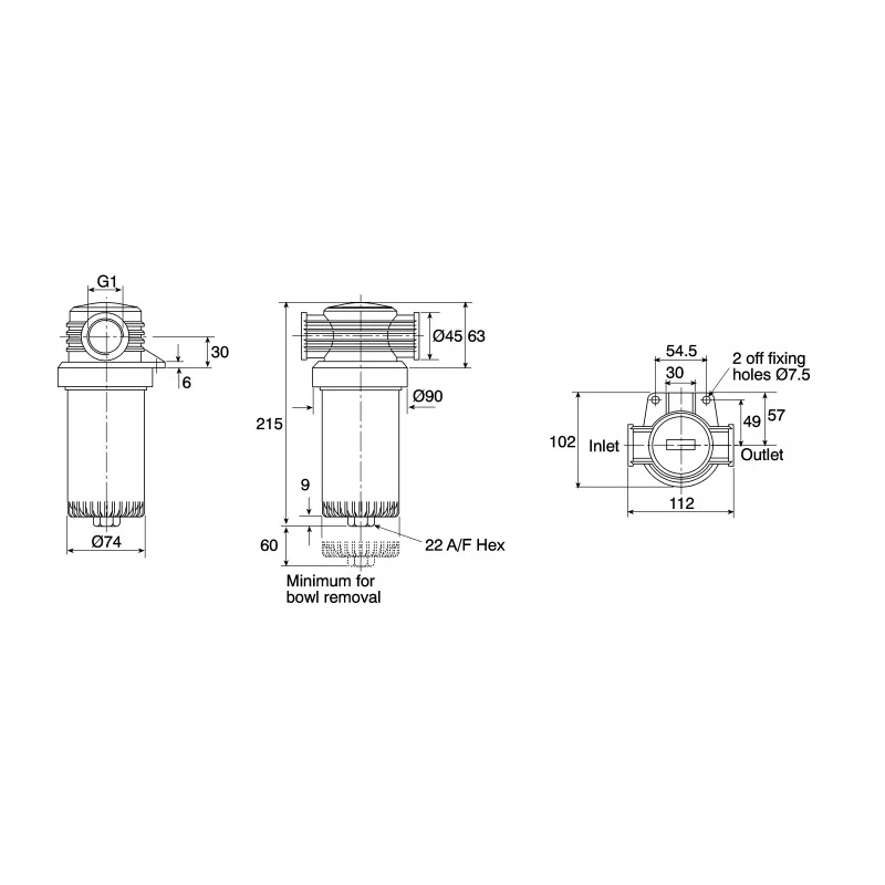Parker UCC Polyethylene Terephthalate In-line Water Filter 1 in, 120L/min Flow Rate S.760005