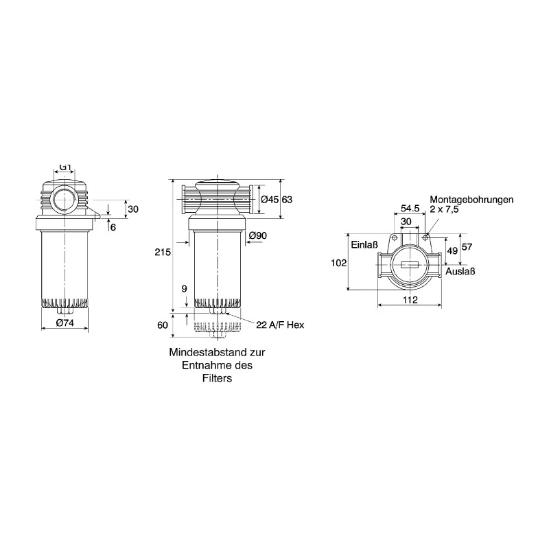 Parker UCC Polyethylene Terephthalate In-line Water Filter 1 in, 120L/min Flow Rate S.760005