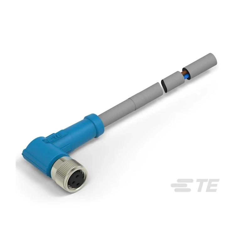 TE Connectivity Sensor Actuator Cable M8 Female 3 Way Right Angle to 3 Way Unterminated, Polyurethane Grey T4051420003-001