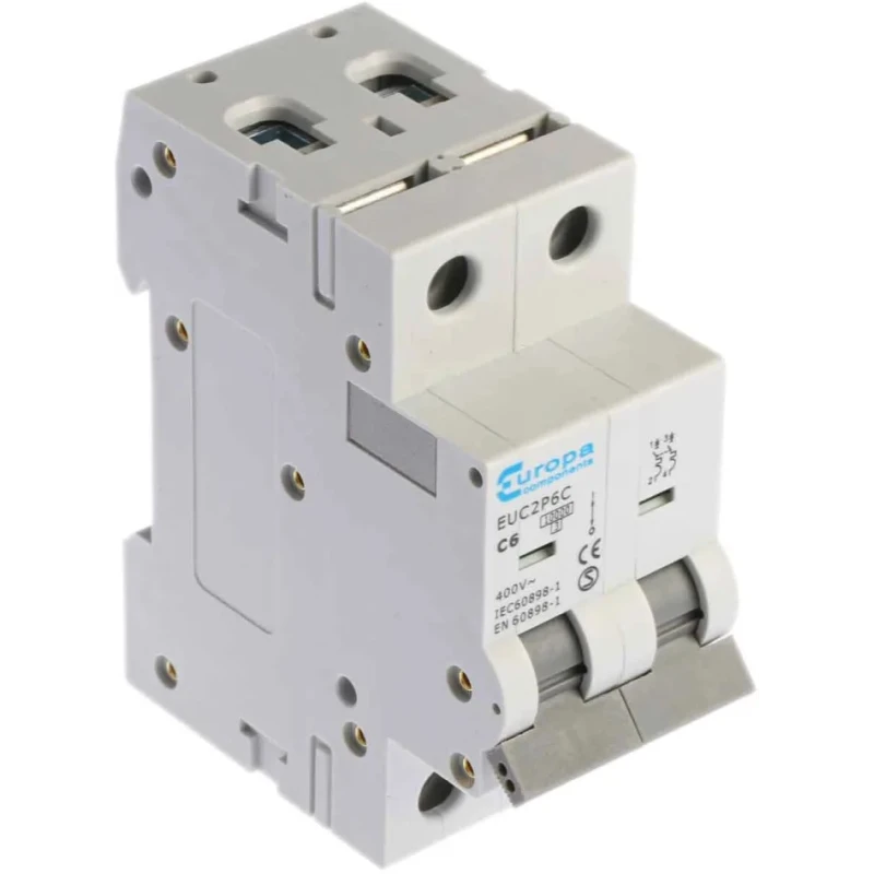 Europa Miniature Circuit Breaker, 2-Pole, 6A, Type C, 400V AC, 10 kA Breaking Capacity EUC2P
