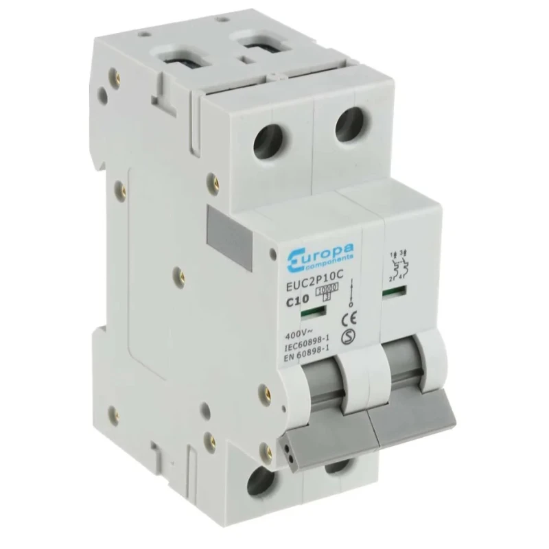 Europa Miniature Circuit Breaker 2-Pole 10A Type C 400V AC 10 kA Breaking Capacity EUC2P