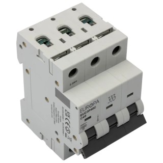 Europa 3-Pole Miniature Circuit Breaker Type C 40A 400V AC 10 kA Breaking Capacity EUC3P