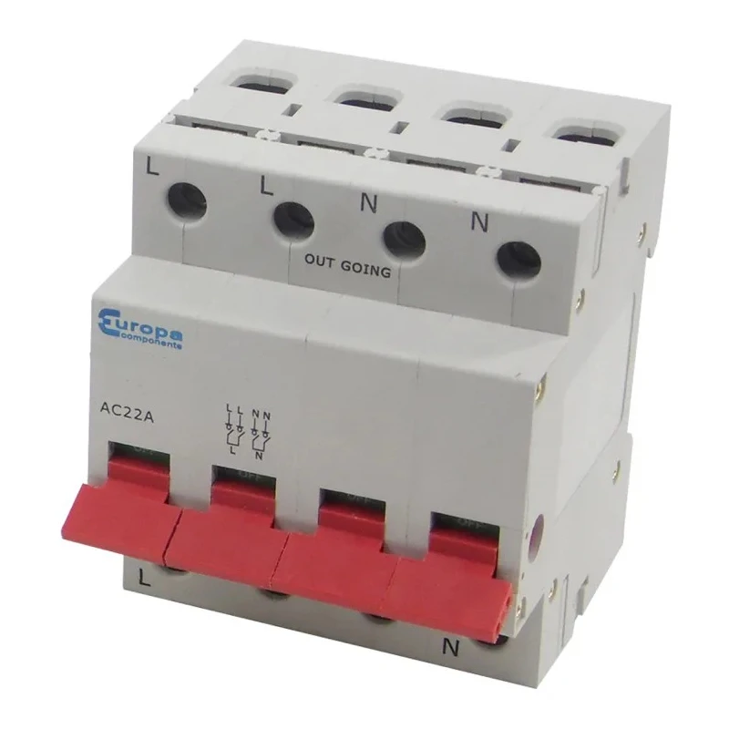 Europa 4-Pole DIN Rail Isolator Switch IP20, 125A, 15 kW 