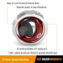 GearWrench 9.53 mm Finger Control Gimbal Ratchet Handle Alloy Steel Anodised Aluminium 81270