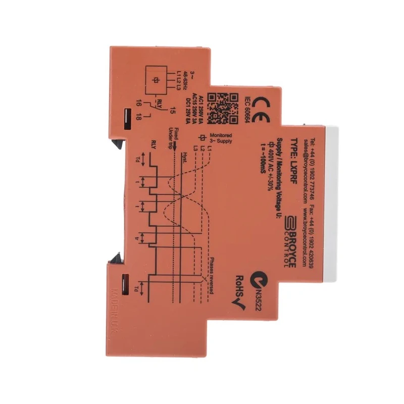 Broyce Control Monitoring Relay 3 Phase 280-520VAC 8A SPDT DIN Rail Mount LXPRF 280-520VAC