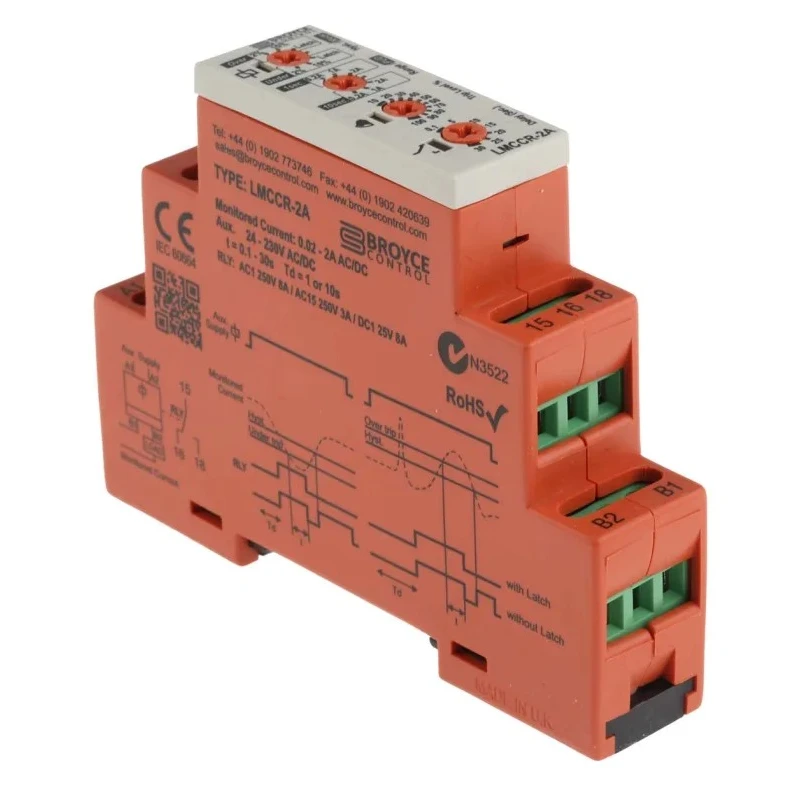 Broyce Control Monitoring Relay 3 Phase SPDT DIN Rail Mount, 0.02A Sensitivity, 25 V AC/DC, 230V AC LMCCR-2A 24-230VAC/DC