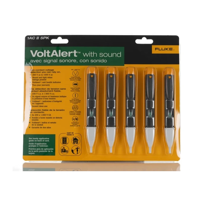 Fluke Non-Contact Voltage Detector 200 V ac to 1000 V ac Battery Powered CAT IV 1kV FLK-1AC-E1-II-5PK
