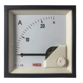 RS PRO Analogue Panel Ammeter 25 A AC, 68 mm x 68 mm, 1% Moving Iron 186-2439