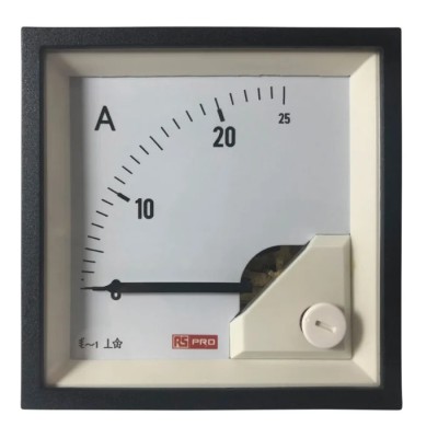 RS PRO Analogue Panel Ammeter 25 A AC, 68 mm x 68 mm, 1% Moving Iron 186-2439