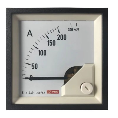 RS PRO Analogue Panel Ammeter 200 A AC, 68 mm x 68 mm, 1 % Moving Iron 186-2445