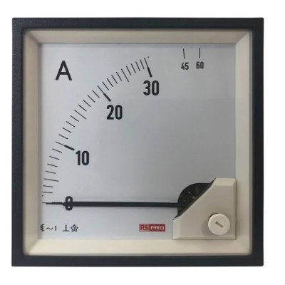 RS PRO Analogue Panel Ammeter AC 60 A, 92 mm x 92 mm, 1 % Accuracy Moving Iron 186-2468