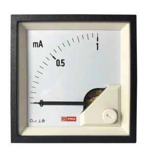RS PRO Analogue Panel Ammeter 1 mA DC, 68 mm x 68 mm, 1 % Moving Coil 186-2487