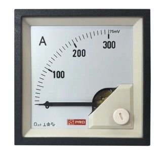 RS PRO Analogue Panel Ammeter 300 A DC, 68 mm x 68 mm, 1 % Moving Coil 186-2493