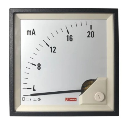 RS PRO Analogue Panel Ammeter DC 20 mA, 92 mm x 92 mm, 1 % Accuracy Moving Coil 186-2502