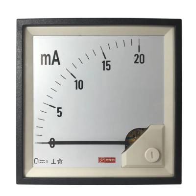 RS PRO Analogue Panel Ammeter 20 mA DC, 92 mm x 92 mm, 1 % Moving Coil 186-2501