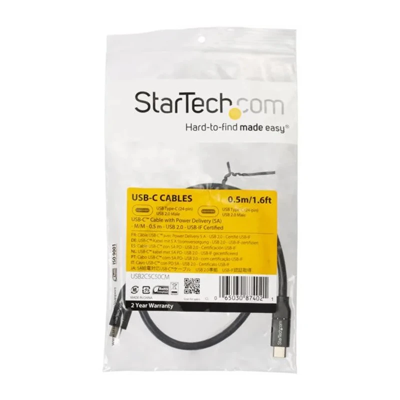 StarTech.com USB 2.0 Male USB Type C to Male USB Type C Cable Black 500 mm USB2C5C50CM