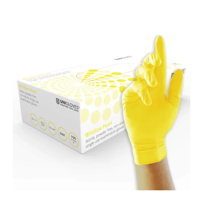 Reldeen Yellow Nitrile Disposable Gloves Medical Grade Food Safe 0.1 mm Thickness Size S G1181T22