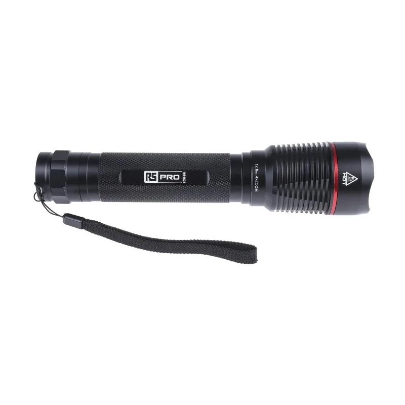 RS PRO High Power Waterproof LED Torch Black 2600 lm, 240 mm, Aluminium Housing, IP67 Protection 186-4624