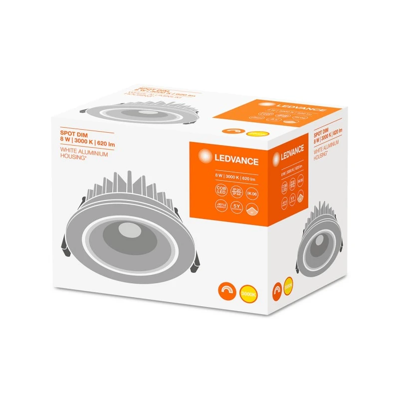 LEDVANCE LED Spotlight 81 mm Diameter, 51 mm Depth, 240 V, 8 W, White Housing, Dimmable 4058075127043