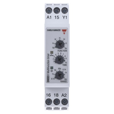 Carlo Gavazzi Multifunction DIN Rail Timer Relay 2-Contact, 12 to 240 V DC, 24V AC, 240 V AC, 0.1 s to 100 h DMB51CM24