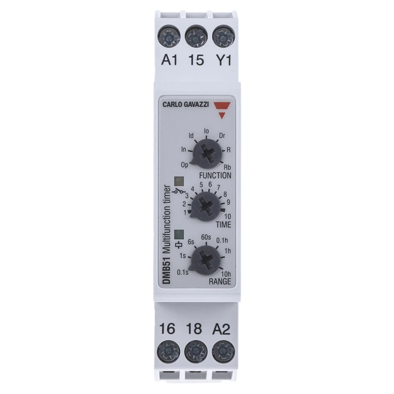 Carlo Gavazzi Multifunction DIN Rail Timer Relay 2-Contact, 12 to 240 V DC, 24V AC, 240 V AC, 0.1 s to 100 h DMB51CM24