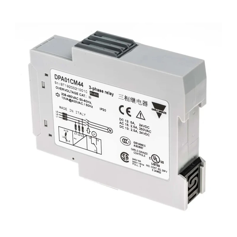 Carlo Gavazzi 3 Phase Monitoring Relay 177/550 V AC Monitor Range SPDT Contact DIN Rail Mount DPA01CM44