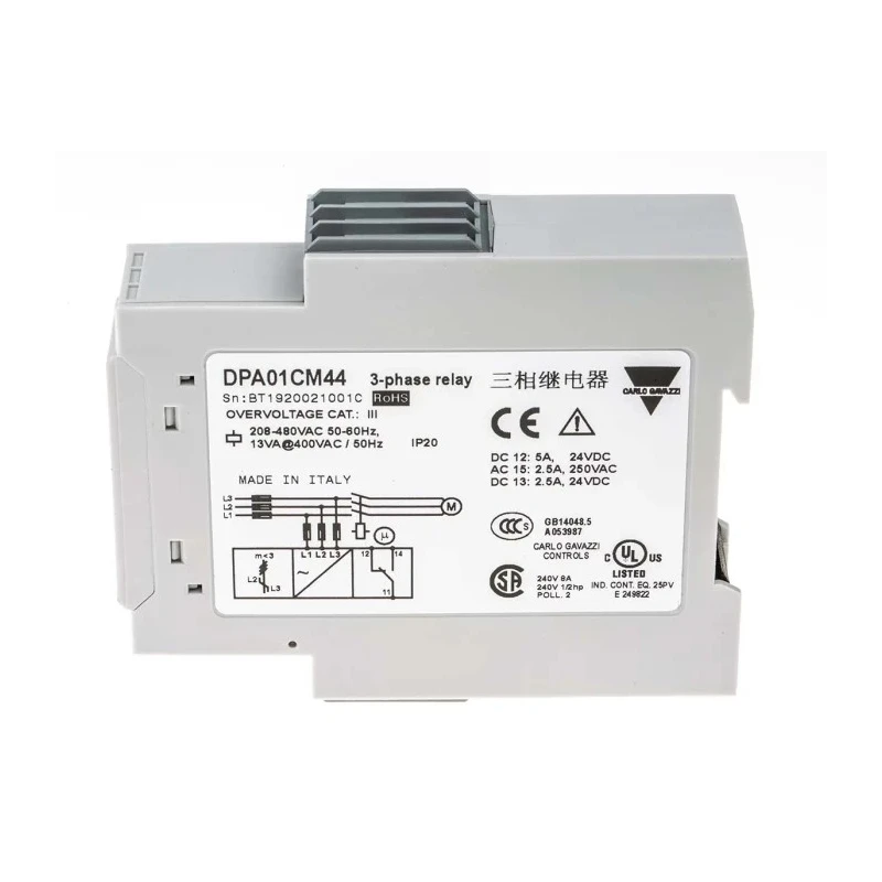 Carlo Gavazzi 3 Phase Monitoring Relay 177/550 V AC Monitor Range SPDT Contact DIN Rail Mount DPA01CM44