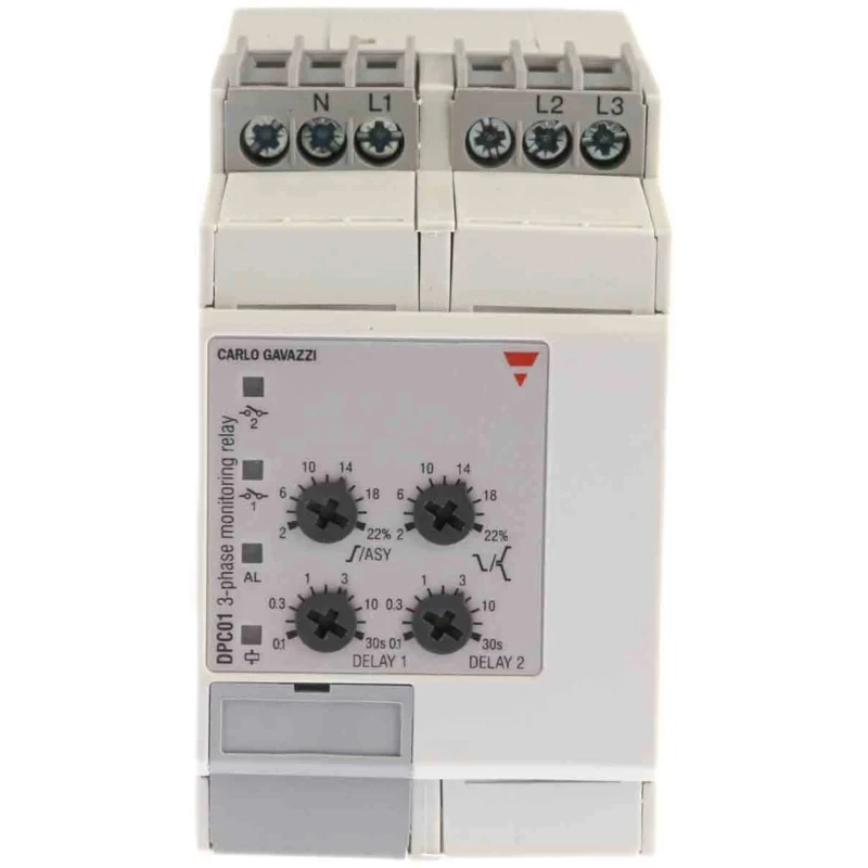 Carlo Gavazzi 3-Phase Monitoring Relay 510/793 V AC Monitor Range, SPDT Contact, DIN Rail Mount, 600 V AC, 690 V DPC01DM69