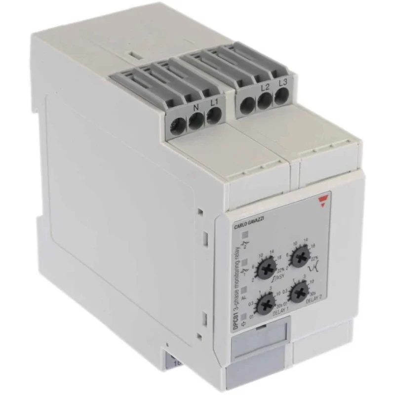Carlo Gavazzi 3-Phase Monitoring Relay 510/793 V AC Monitor Range, SPDT Contact, DIN Rail Mount, 600 V AC, 690 V DPC01DM69
