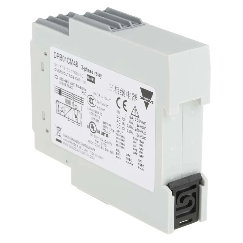 Carlo Gavazzi Monitoring Relay 3 Phase, 323 to 550 V AC Monitor Range, SPDT Contact, DIN Rail Mount, 0 V AC 24 V DPB01CM48