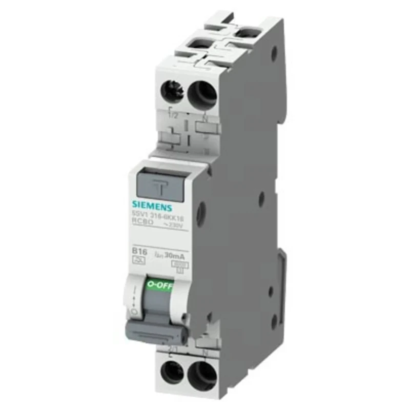 Siemens Residual Current Circuit Breaker with Overload Protection, 6A Current Rating, 1-Pole, 30 mA Trip 5SV1316-6KK06
