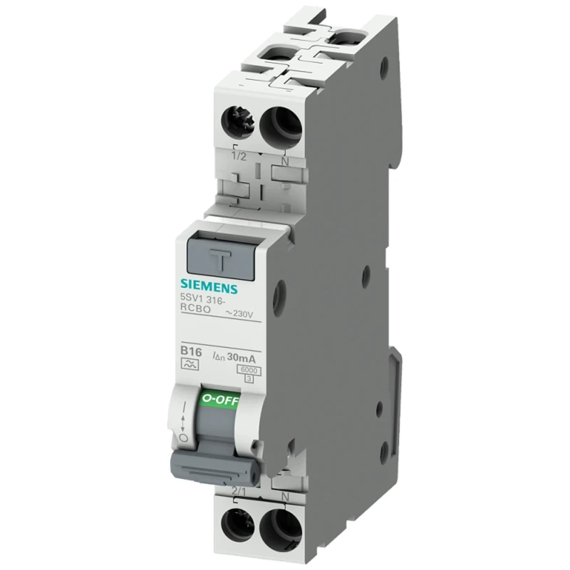 Siemens Residual Current Circuit Breaker with Overload Protection, 4A Current Rating, 1-Pole, 30 mA Trip 5SV1316-7KK04