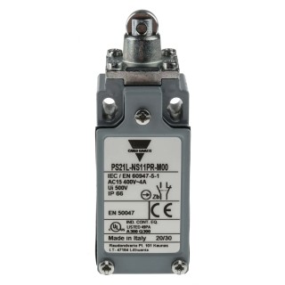 Carlo Gavazzi PS21L Series Roller Plunger Limit Switch 1 NO/1 NC IP66 Zinc Housing 400V AC 1.8A PS21L-NS11PR-M00