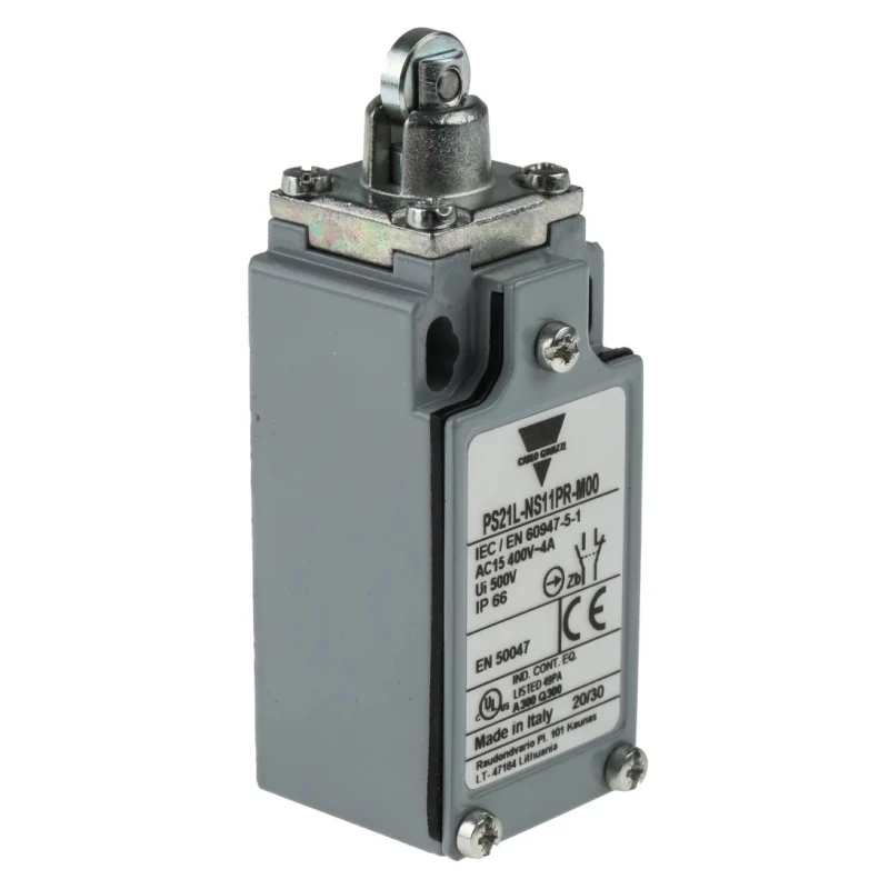 Carlo Gavazzi PS21L Series Roller Plunger Limit Switch 1 NO/1 NC IP66 Zinc Housing 400V AC 1.8A PS21L-NS11PR-M00