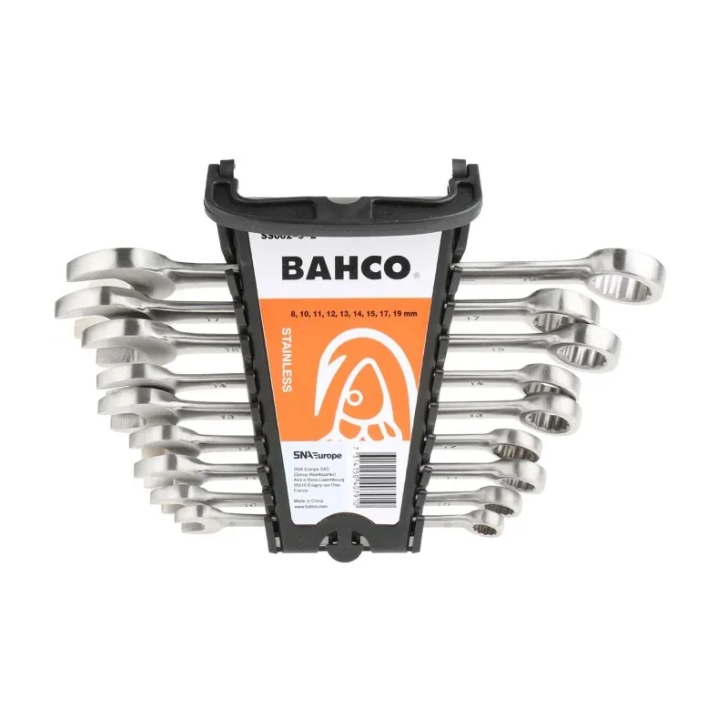 Bahco 9-Piece Stainless Steel Combination Spanner Set, Sizes 8 to 19 mm SS002-9-2