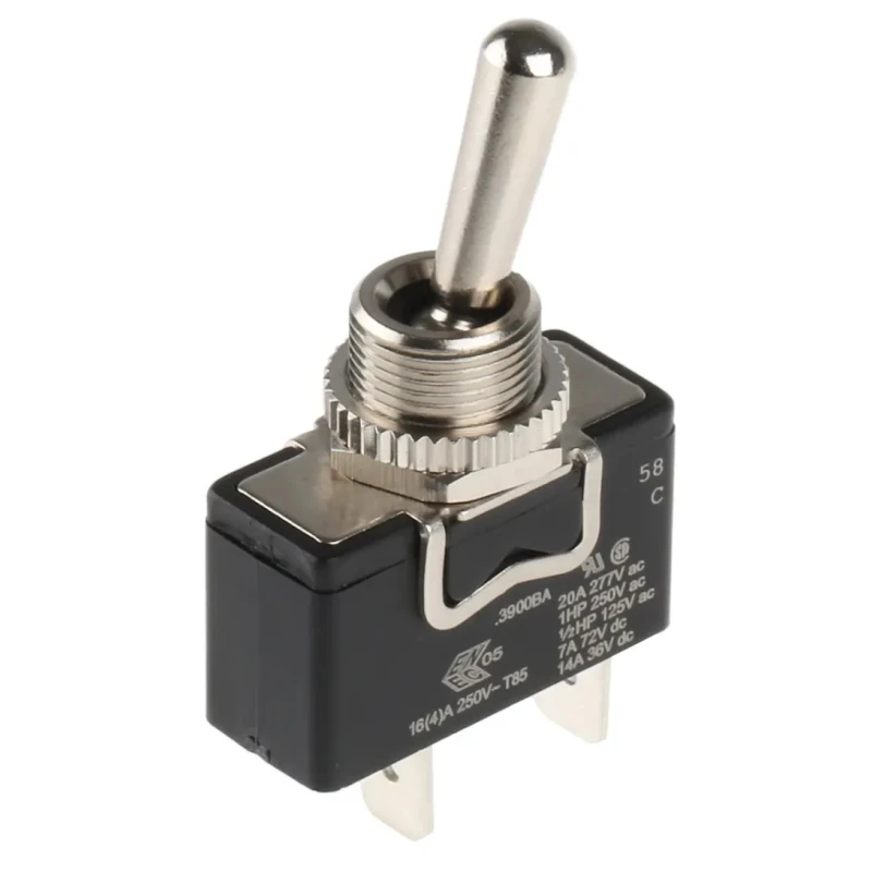 Arcolectric (Bulgin) Ltd Toggle Switch, Panel Mount, On-Off, SPST, Tab Terminal, 16A Contact Current, 250V AC C3900BAAAA