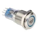Bulgin Illuminated Push Button Switch Panel Mount 16.2 mm Cutout DPDT 3A Blue LED Latching MP0045