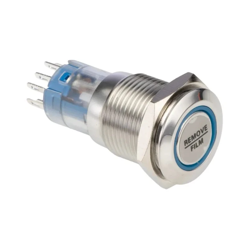 Bulgin Illuminated Push Button Switch Panel Mount 16.2 mm Cutout DPDT 3A Blue LED Latching MP0045