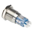 Bulgin Illuminated Push Button Switch Panel Mount 16.2 mm Cutout DPDT 3A Blue LED Latching MP0045