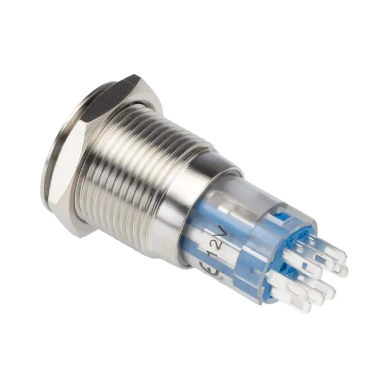 Bulgin Illuminated Push Button Switch Panel Mount 16.2 mm Cutout DPDT 3A Blue LED Latching MP0045